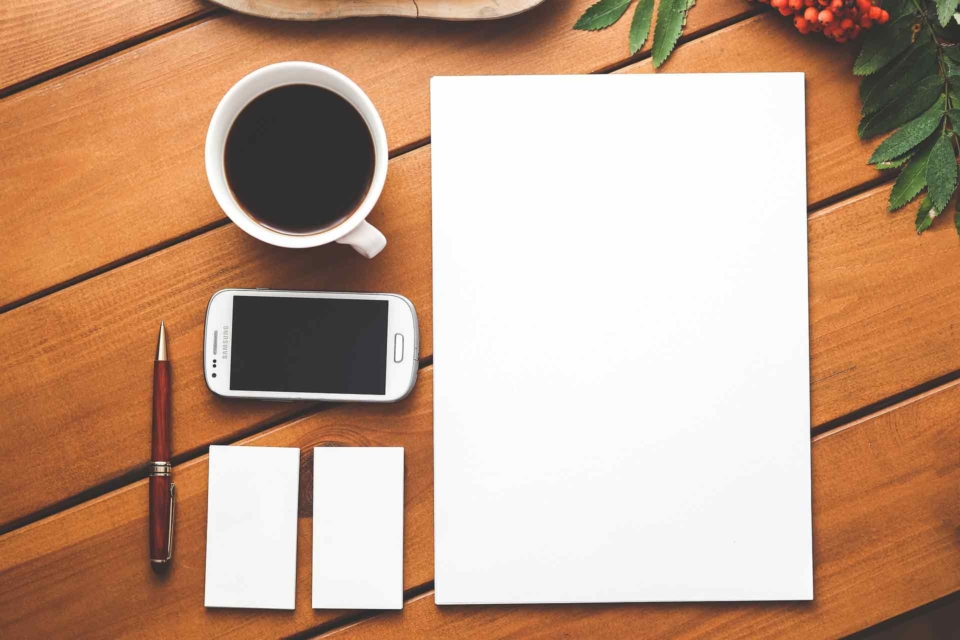 blank page with coffee