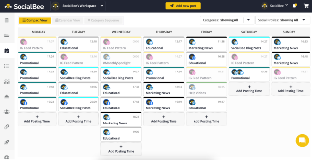 socialbee posting calendar